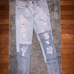 Light Blue and Dark Blue Jeans with Rips Size 8